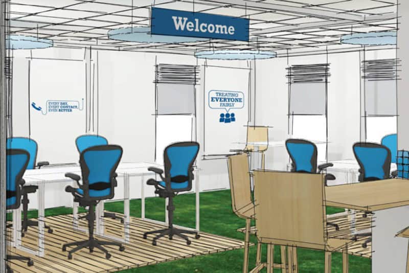 sketch of office space with two desks